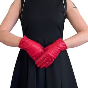Vintage Red Leather Grandoe Warm Knit Lined Womens Wrist Gloves Size M